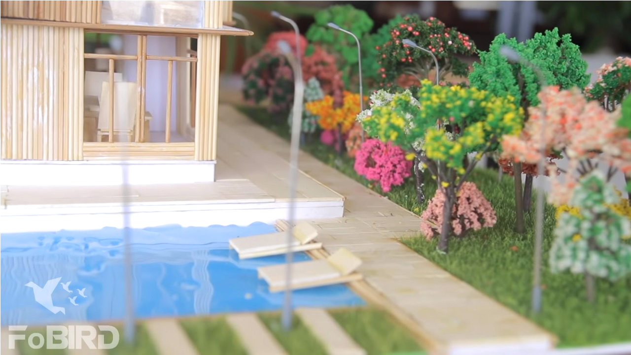 Model of garden villas using combo of model trees and model grass