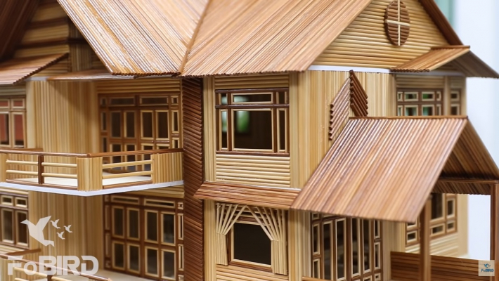 Miniature house Kit - Wooden sticks Modern Mansion house - Fobird